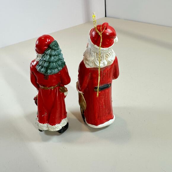 2 Vintage Santa Claus Figures Ornaments Decorations 5" Waxy Plastic Blow Mold - Picture 2 of 6